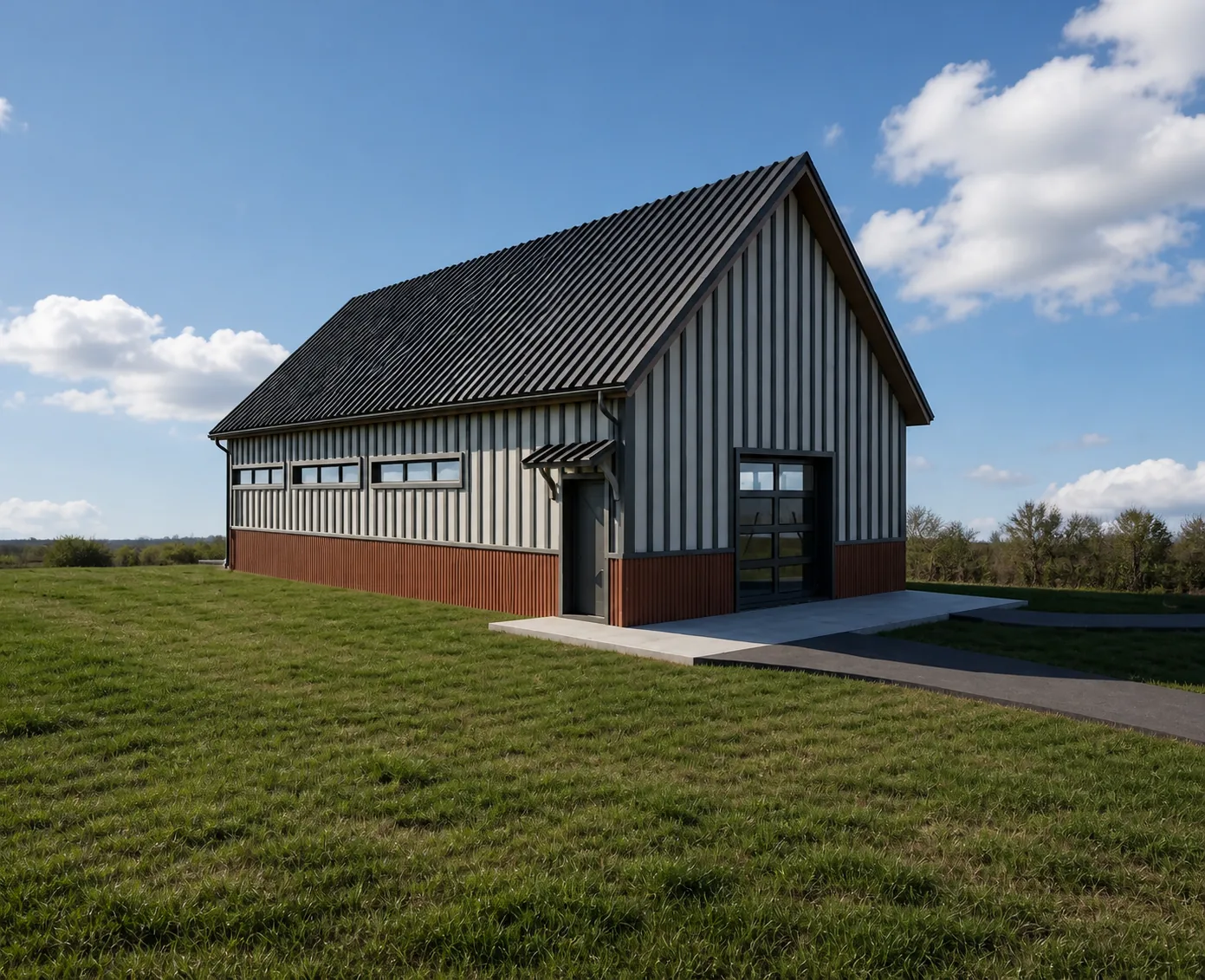 Enclosed barn conversion with clerestory windows in a Whidbey Island clearing
