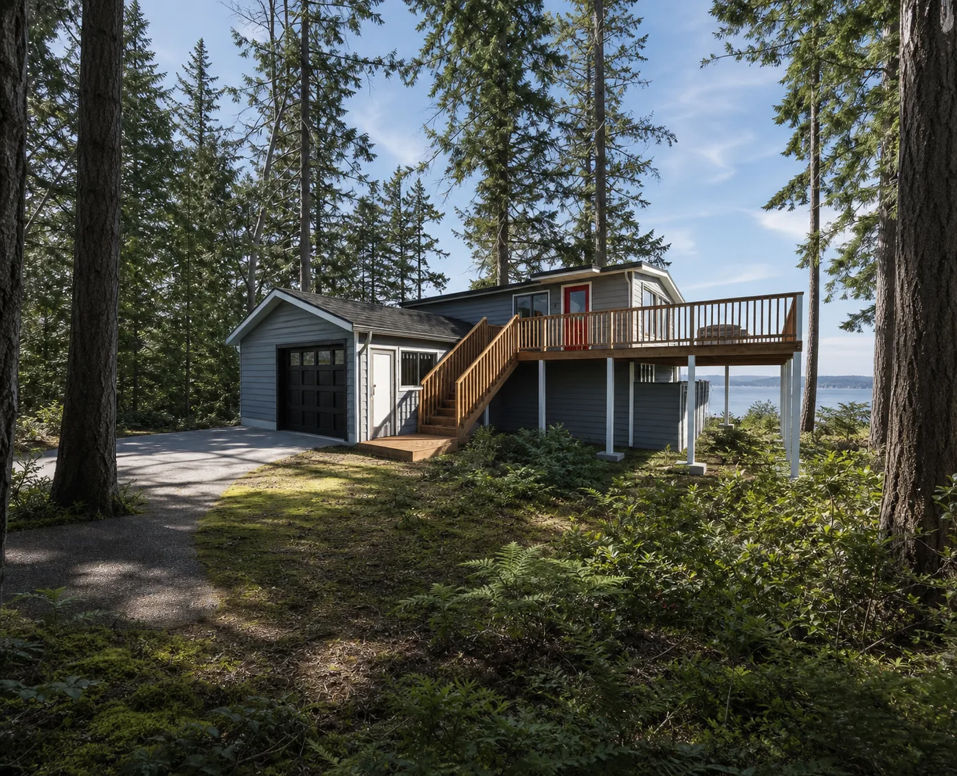 Garage and elevated deck addition in a Whidbey Island forest