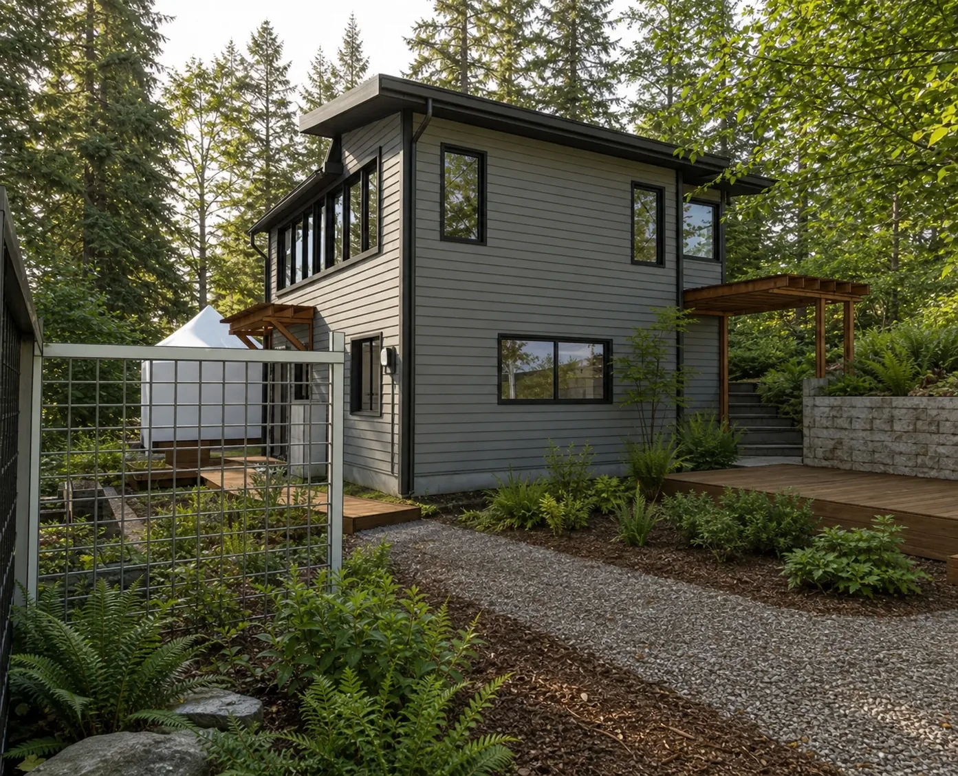 Whidbey Island room addition planned with deck, arbor, and garden path