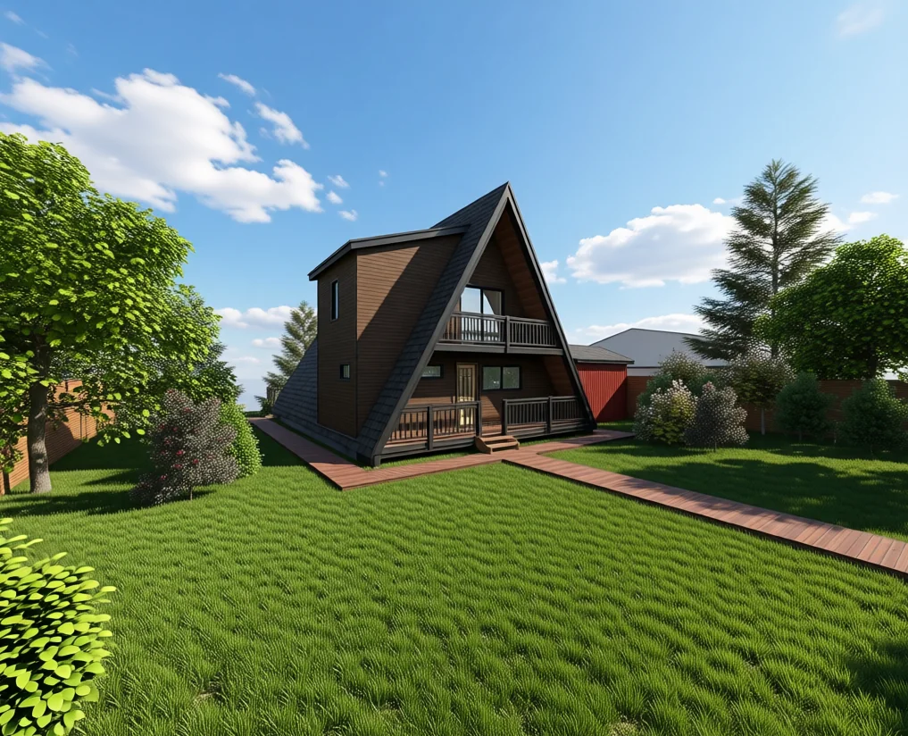 Alternate exterior design view of an A-frame house with a new dormer